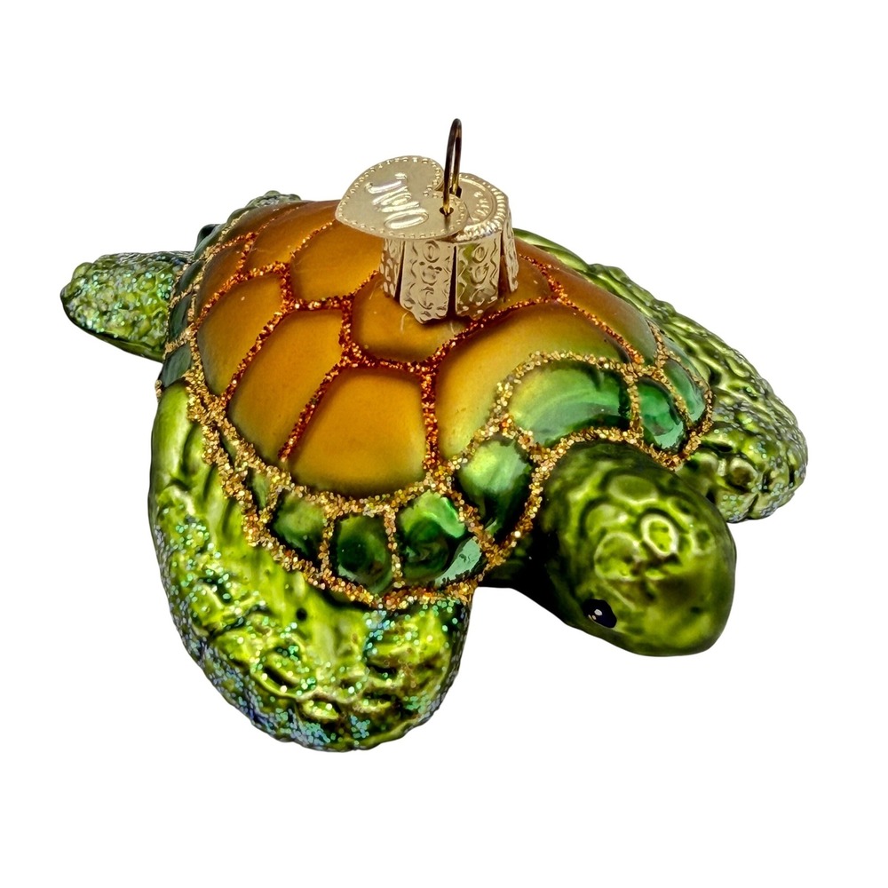 Old World Christmas Sea Turtle Glass Ornament Green Amber Glitter‎ 12487 OWC